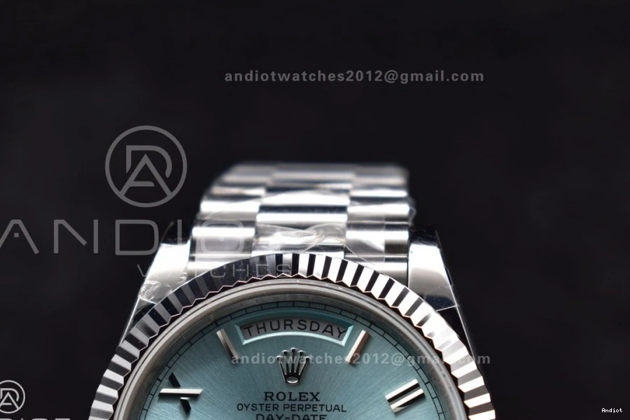 40 V2 Roman GMF SS Bracelet Steel Iced DayDate President On Dial Markers Blue A3255 904L 0309